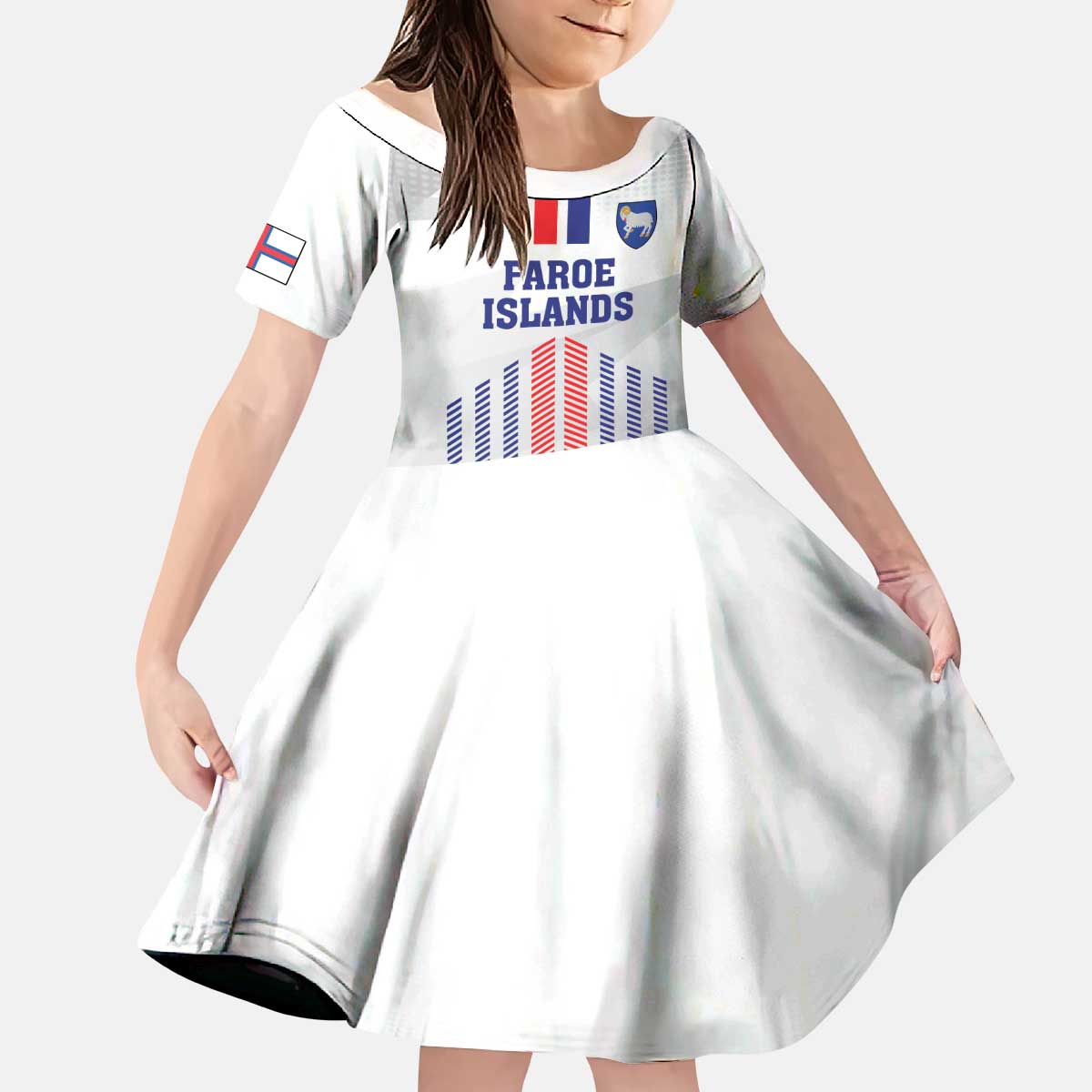 Custom Faroe Islands Football Kid Short Sleeve Dress Go Champion White Version
