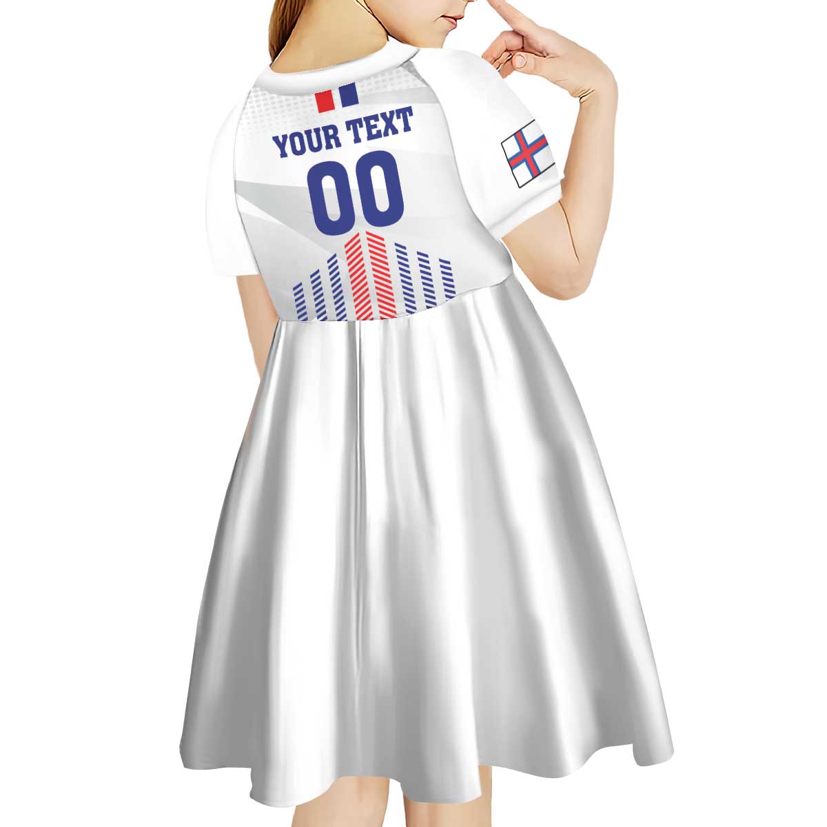 Custom Faroe Islands Football Kid Short Sleeve Dress Go Champion White Version