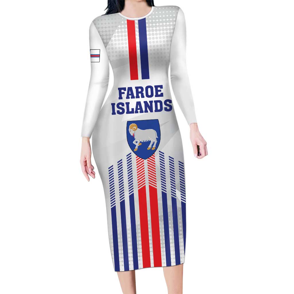 Custom Faroe Islands Football Long Sleeve Bodycon Dress Go Champion White Version