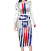 Custom Faroe Islands Football Long Sleeve Bodycon Dress Go Champion White Version