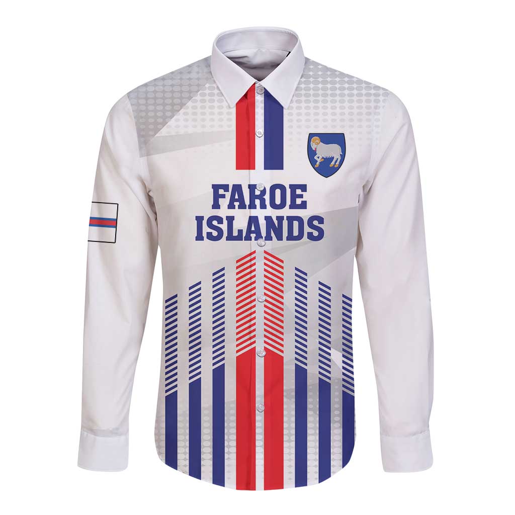 Custom Faroe Islands Football Long Sleeve Button Shirt Go Champion White Version