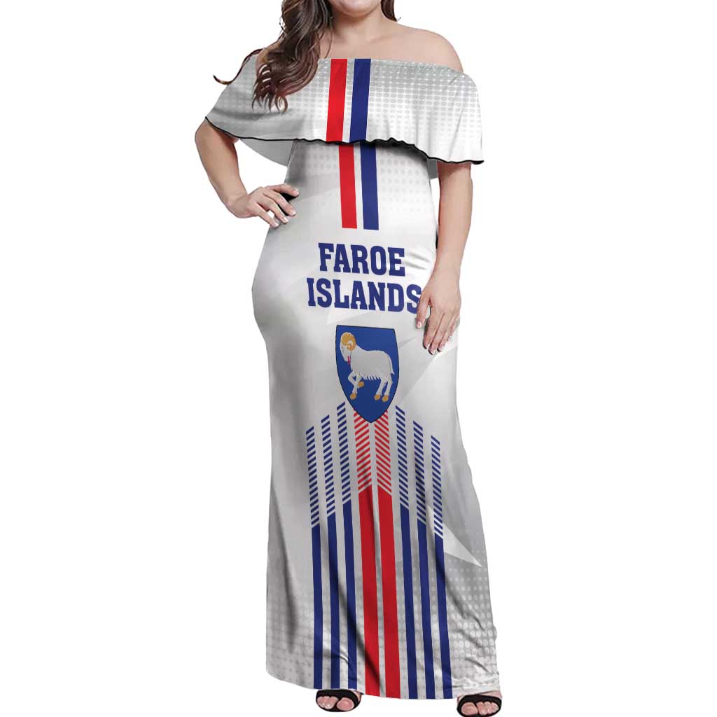 Custom Faroe Islands Football Off Shoulder Maxi Dress Go Champion White Version