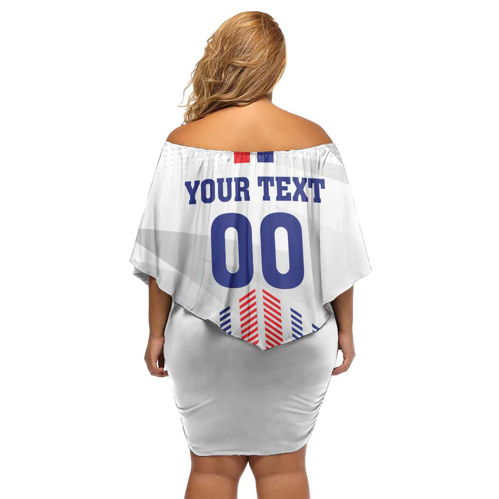 Custom Faroe Islands Football Off Shoulder Short Dress Go Champion White Version