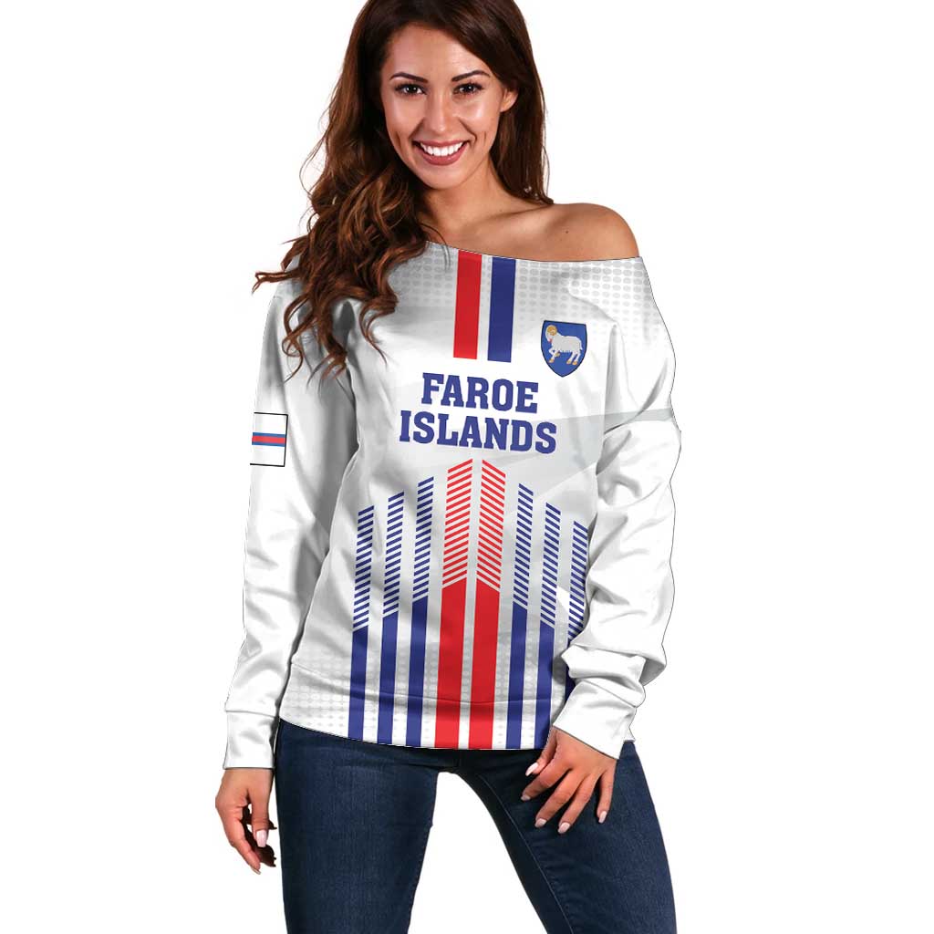 Custom Faroe Islands Football Off Shoulder Sweater Go Champion White Version
