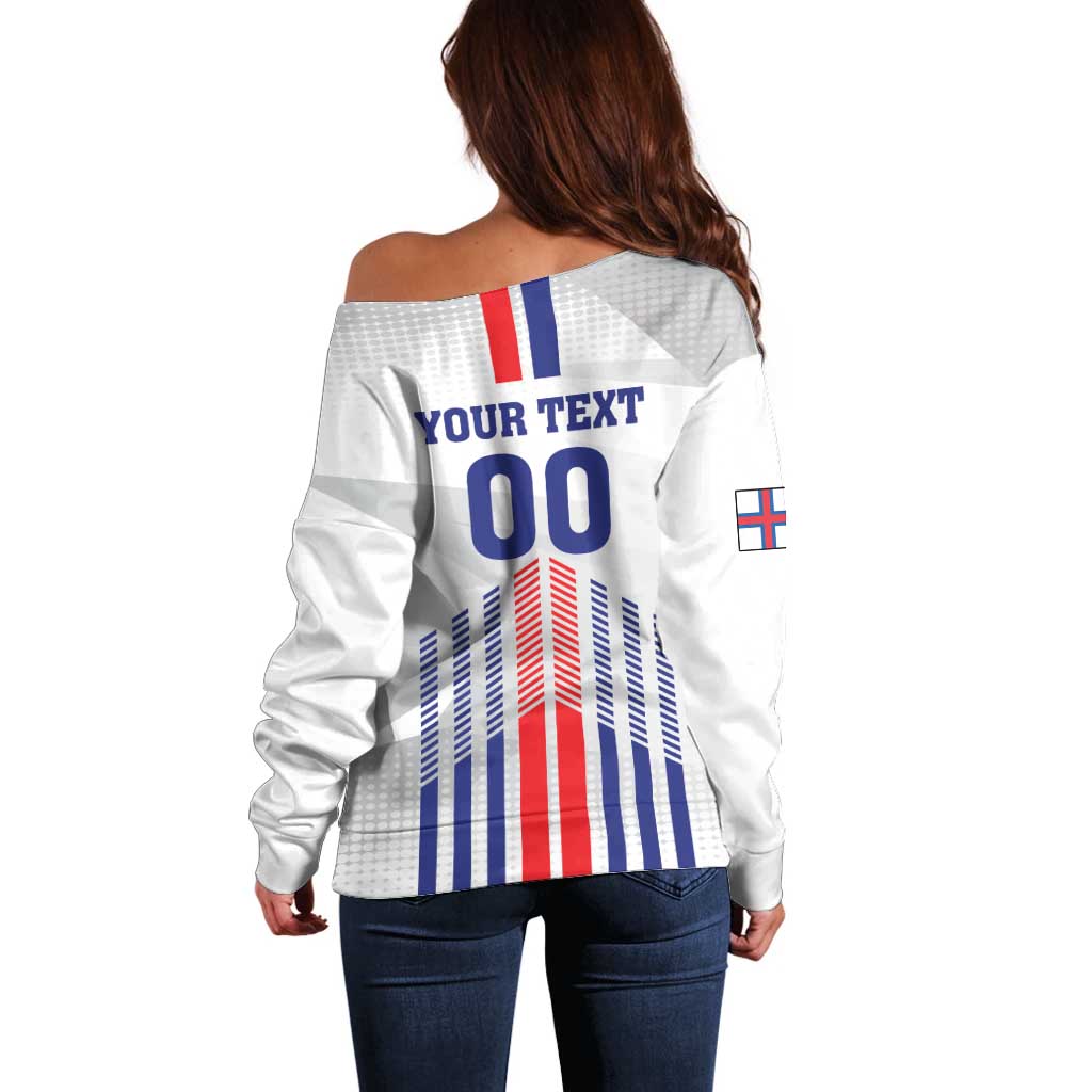 Custom Faroe Islands Football Off Shoulder Sweater Go Champion White Version