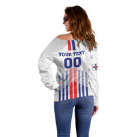 Custom Faroe Islands Football Off Shoulder Sweater Go Champion White Version