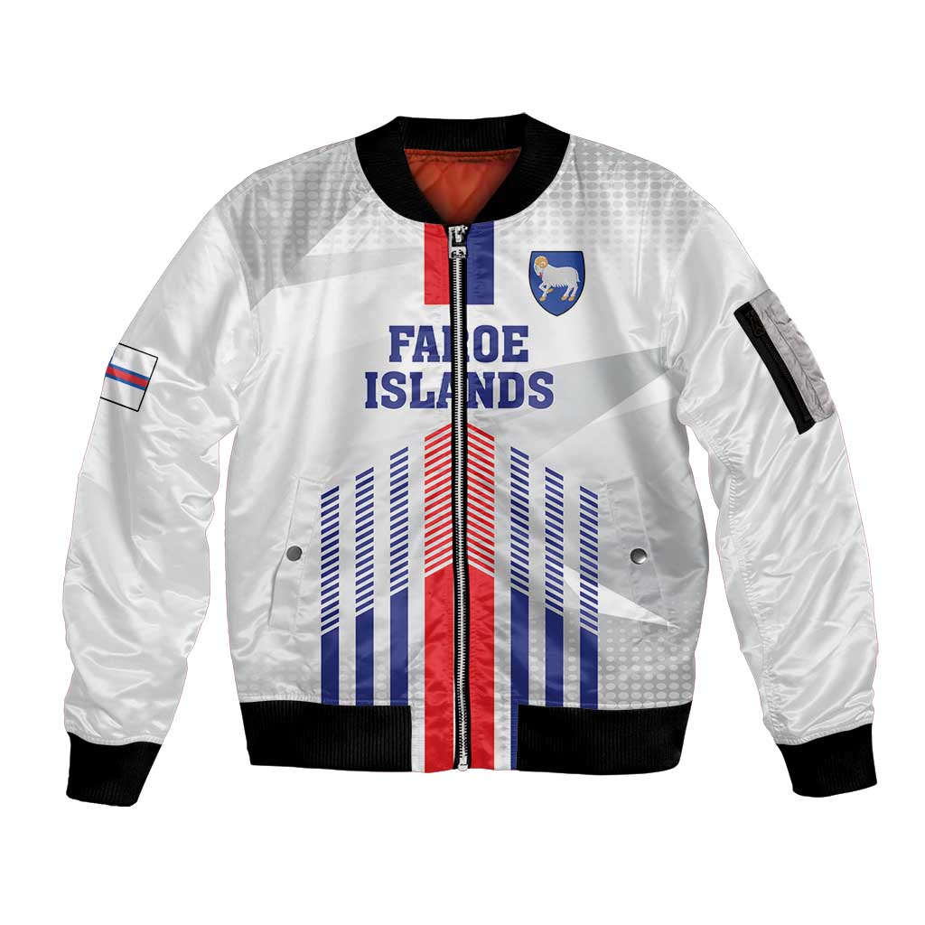 Custom Faroe Islands Football Sleeve Zip Bomber Jacket Go Champion White Version