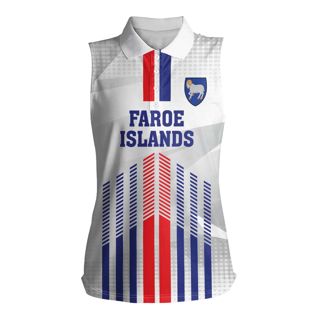 Custom Faroe Islands Football Women Sleeveless Polo Shirt Go Champion White Version