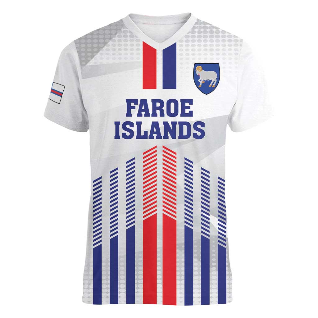 Custom Faroe Islands Football Women V-Neck T-Shirt Go Champion White Version