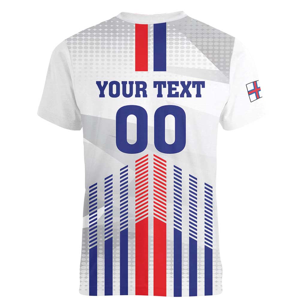 Custom Faroe Islands Football Women V-Neck T-Shirt Go Champion White Version