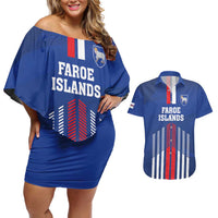 Custom Faroe Islands Football Couples Matching Off Shoulder Short Dress and Hawaiian Shirt Go Champion Blue Version