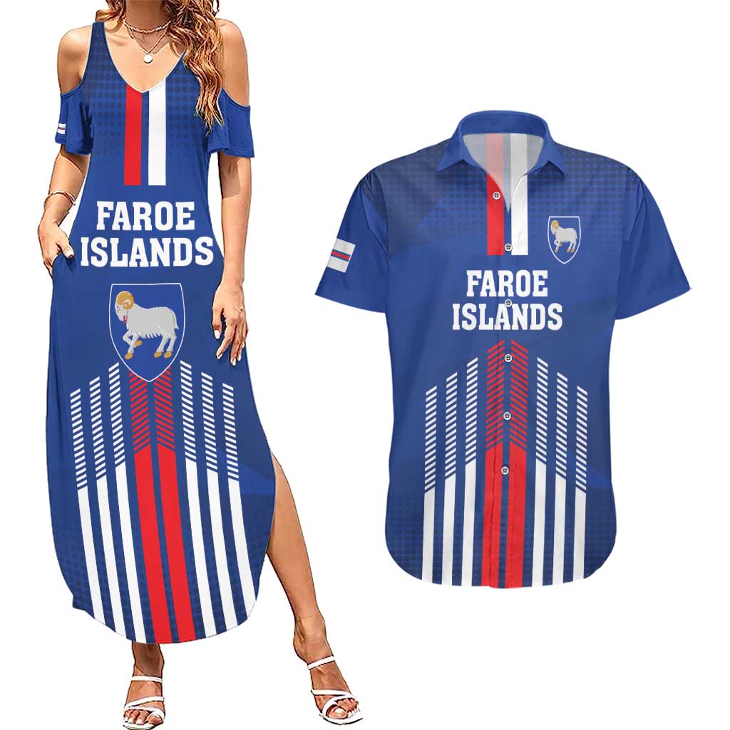 Custom Faroe Islands Football Couples Matching Summer Maxi Dress and Hawaiian Shirt Go Champion Blue Version