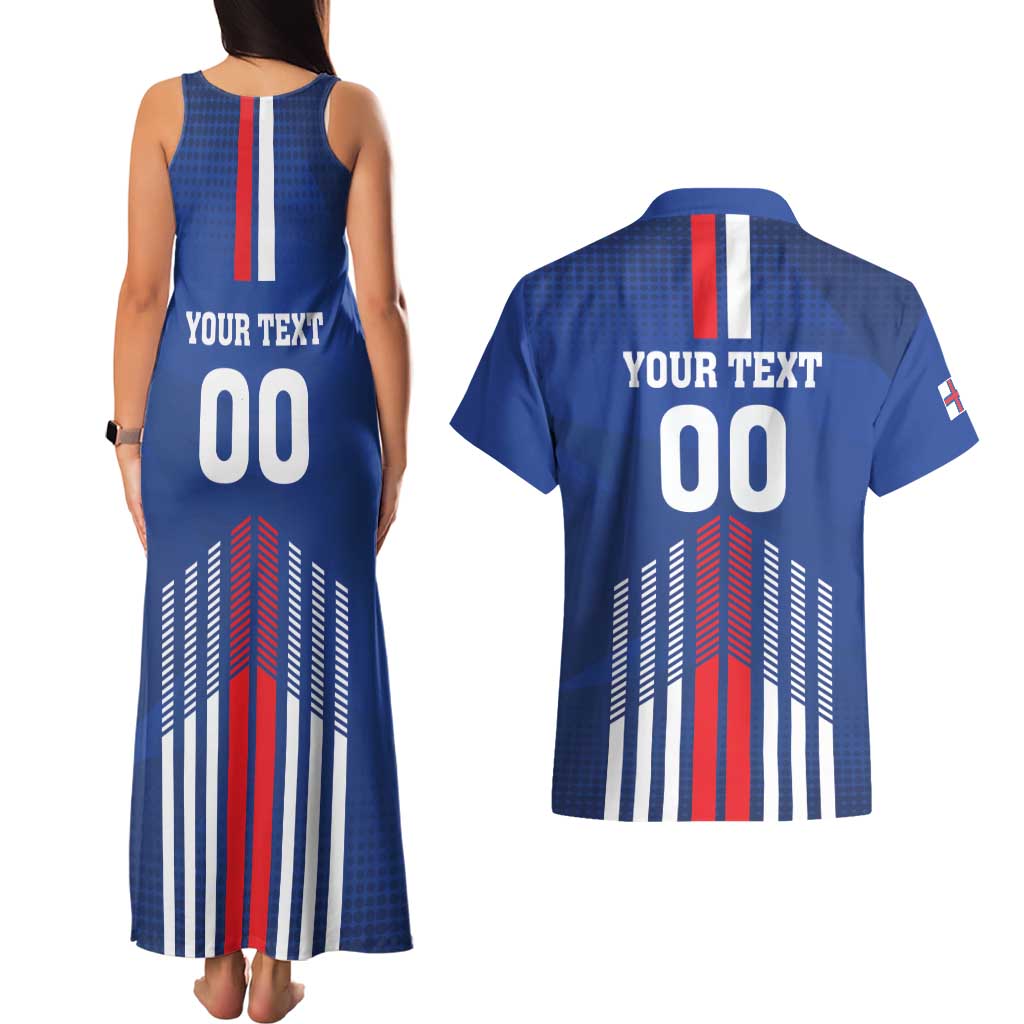 Custom Faroe Islands Football Couples Matching Tank Maxi Dress and Hawaiian Shirt Go Champion Blue Version