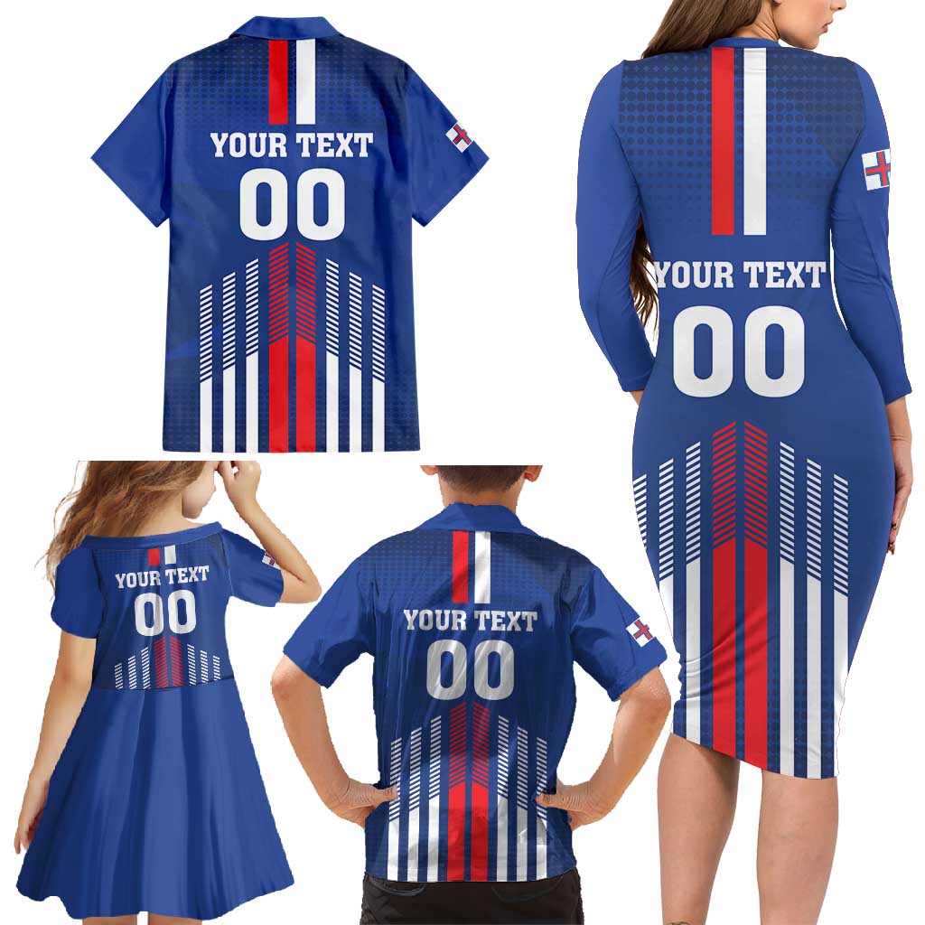 Custom Faroe Islands Football Family Matching Long Sleeve Bodycon Dress and Hawaiian Shirt Go Champion Blue Version
