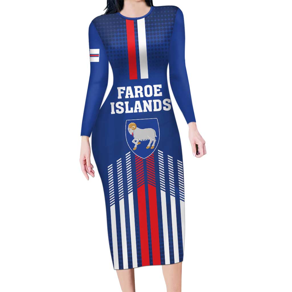Custom Faroe Islands Football Family Matching Long Sleeve Bodycon Dress and Hawaiian Shirt Go Champion Blue Version