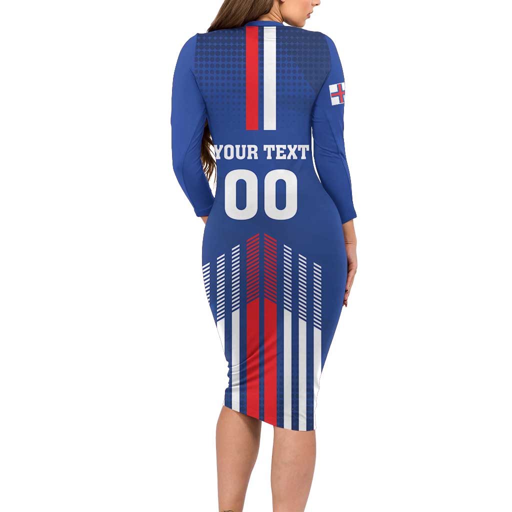 Custom Faroe Islands Football Family Matching Long Sleeve Bodycon Dress and Hawaiian Shirt Go Champion Blue Version