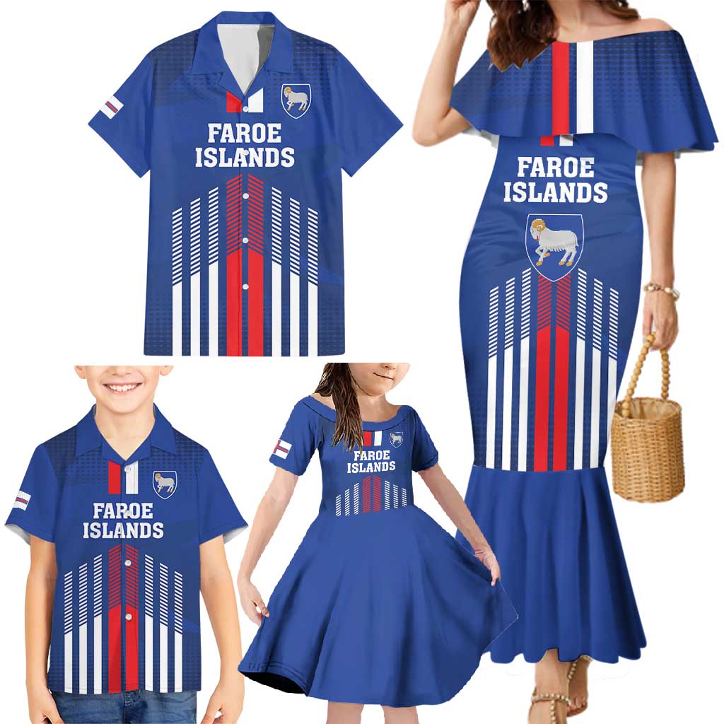 Custom Faroe Islands Football Family Matching Mermaid Dress and Hawaiian Shirt Go Champion Blue Version