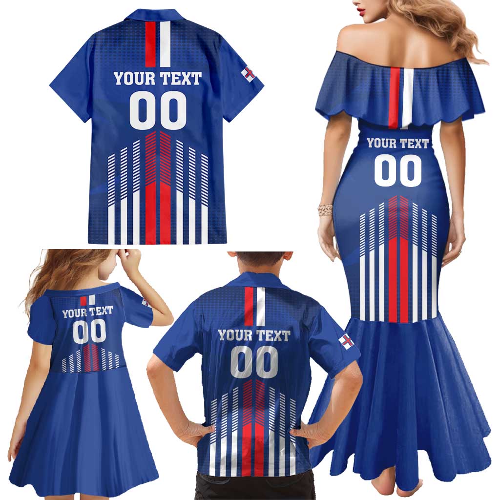 Custom Faroe Islands Football Family Matching Mermaid Dress and Hawaiian Shirt Go Champion Blue Version