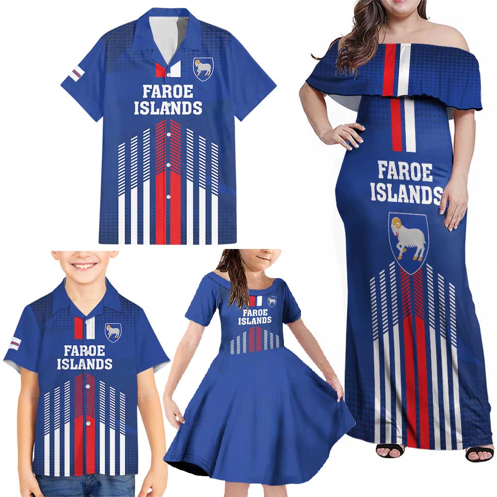 Custom Faroe Islands Football Family Matching Off Shoulder Maxi Dress and Hawaiian Shirt Go Champion Blue Version