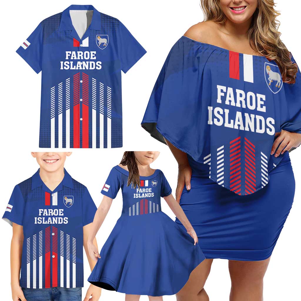 Custom Faroe Islands Football Family Matching Off Shoulder Short Dress and Hawaiian Shirt Go Champion Blue Version