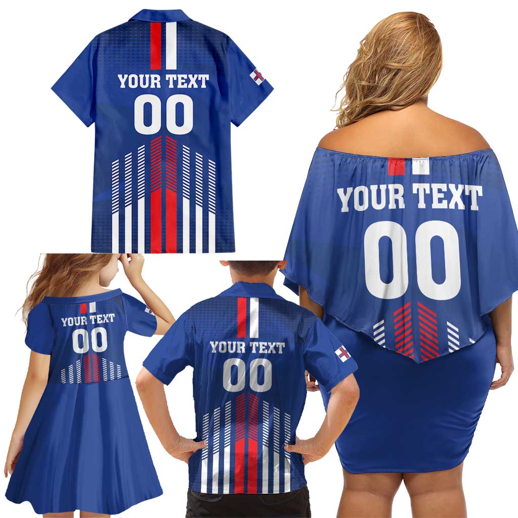 Custom Faroe Islands Football Family Matching Off Shoulder Short Dress and Hawaiian Shirt Go Champion Blue Version