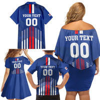 Custom Faroe Islands Football Family Matching Off Shoulder Short Dress and Hawaiian Shirt Go Champion Blue Version