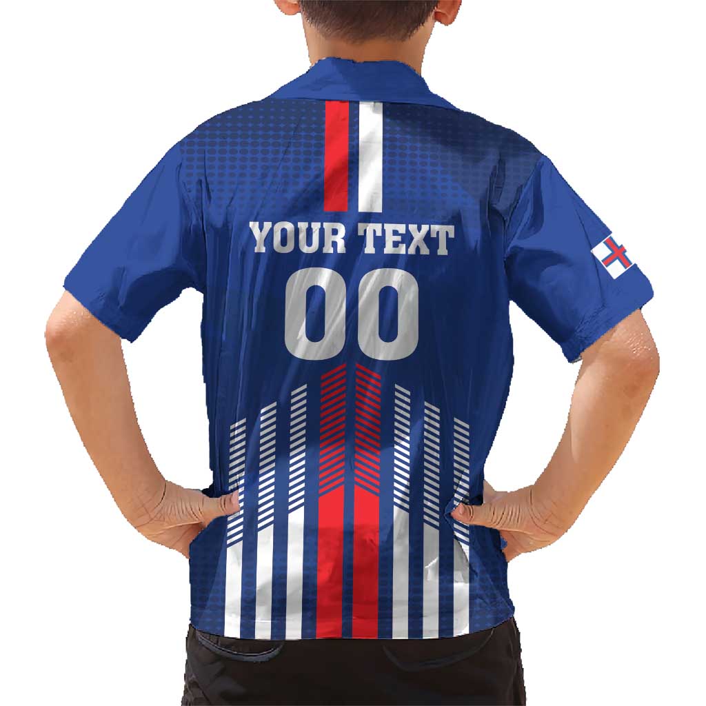 Custom Faroe Islands Football Family Matching Short Sleeve Bodycon Dress and Hawaiian Shirt Go Champion Blue Version