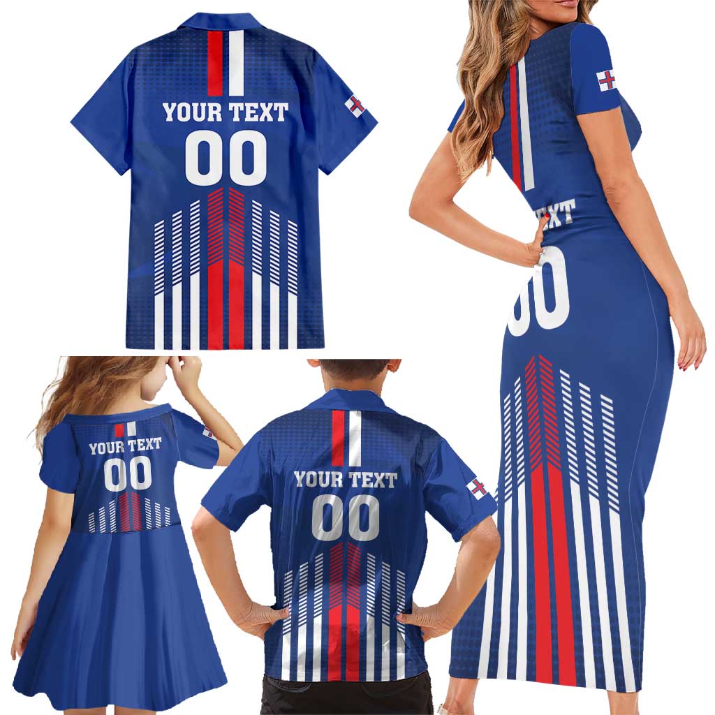 Custom Faroe Islands Football Family Matching Short Sleeve Bodycon Dress and Hawaiian Shirt Go Champion Blue Version