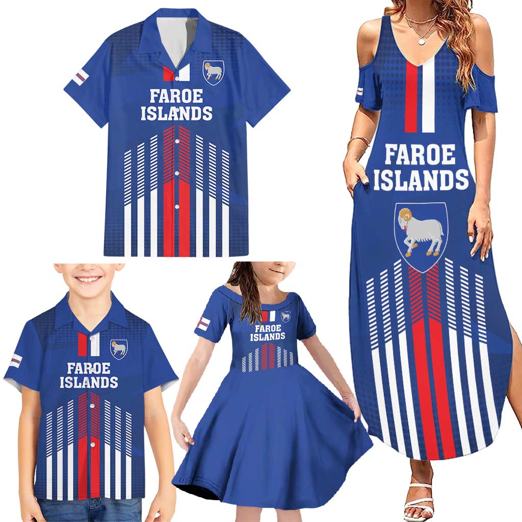 Custom Faroe Islands Football Family Matching Summer Maxi Dress and Hawaiian Shirt Go Champion Blue Version