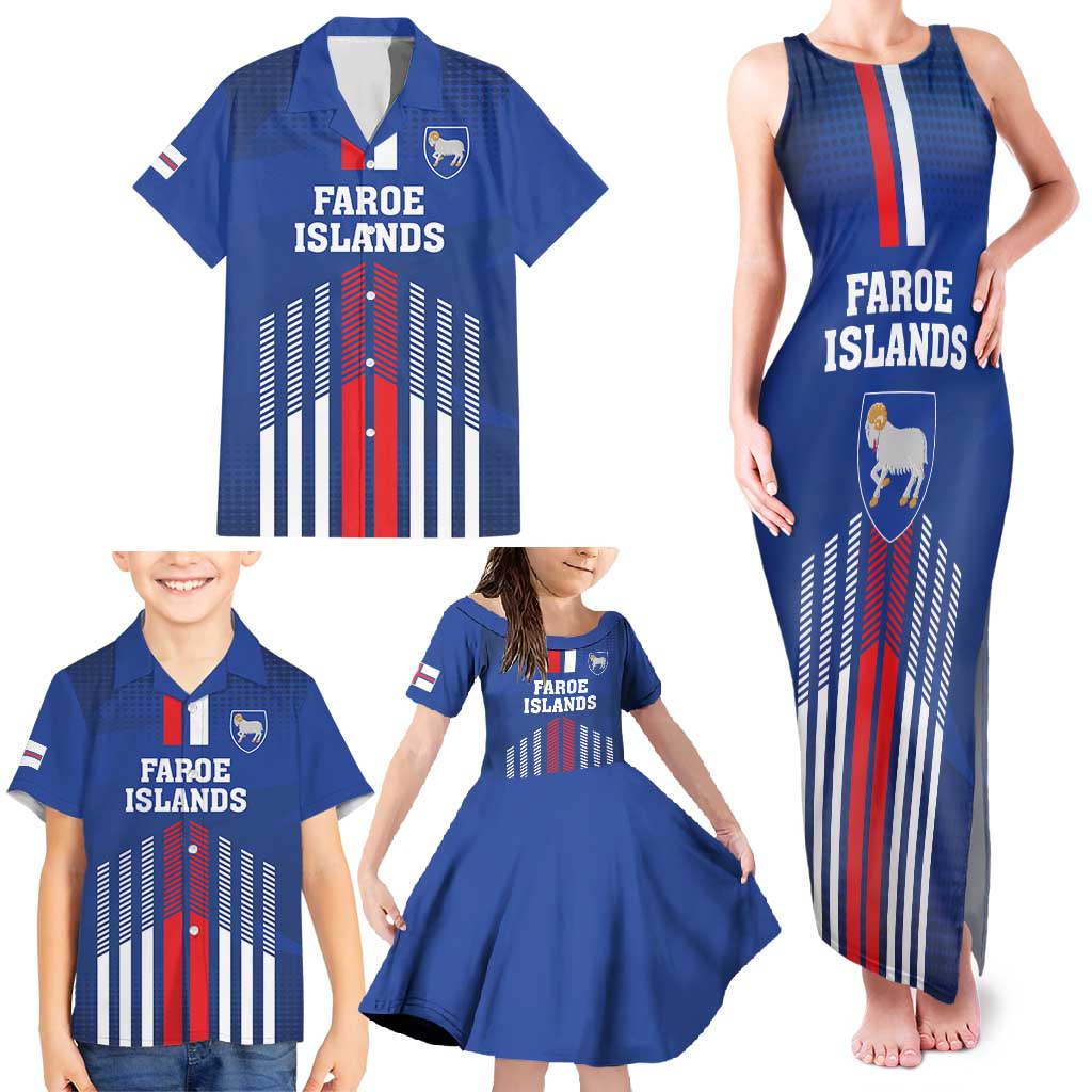 Custom Faroe Islands Football Family Matching Tank Maxi Dress and Hawaiian Shirt Go Champion Blue Version