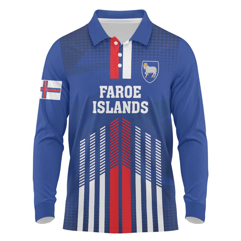 Custom Faroe Islands Football Long Sleeve Polo Shirt Go Champion Blue Version