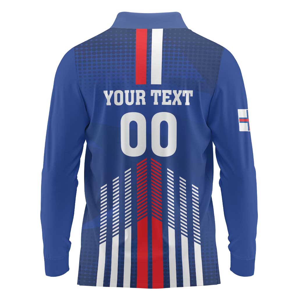 Custom Faroe Islands Football Long Sleeve Polo Shirt Go Champion Blue Version