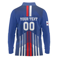 Custom Faroe Islands Football Long Sleeve Polo Shirt Go Champion Blue Version