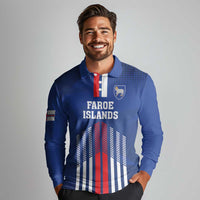 Custom Faroe Islands Football Long Sleeve Polo Shirt Go Champion Blue Version
