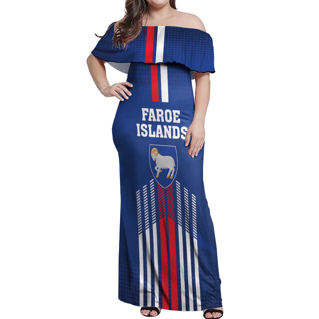 Custom Faroe Islands Football Off Shoulder Maxi Dress Go Champion Blue Version
