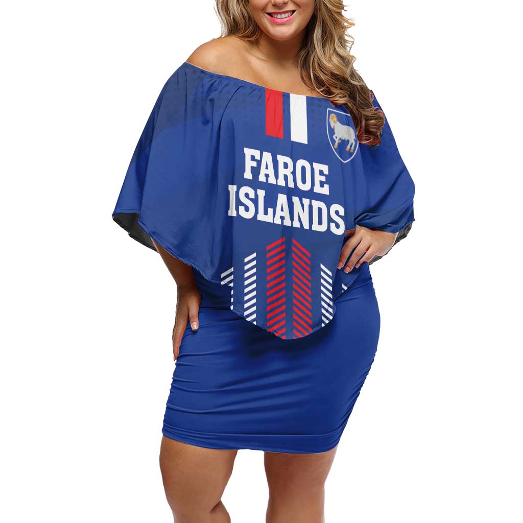 Custom Faroe Islands Football Off Shoulder Short Dress Go Champion Blue Version