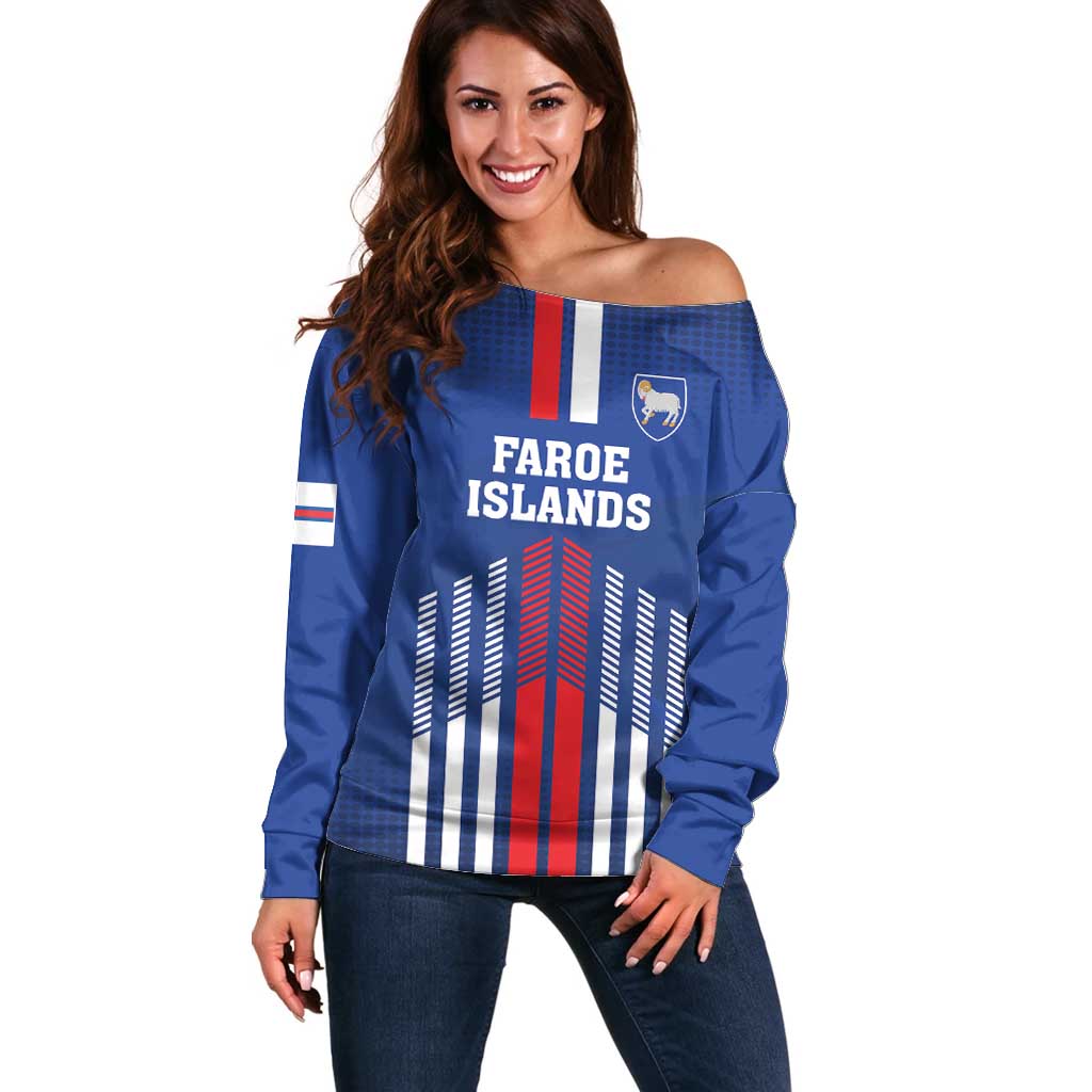 Custom Faroe Islands Football Off Shoulder Sweater Go Champion Blue Version