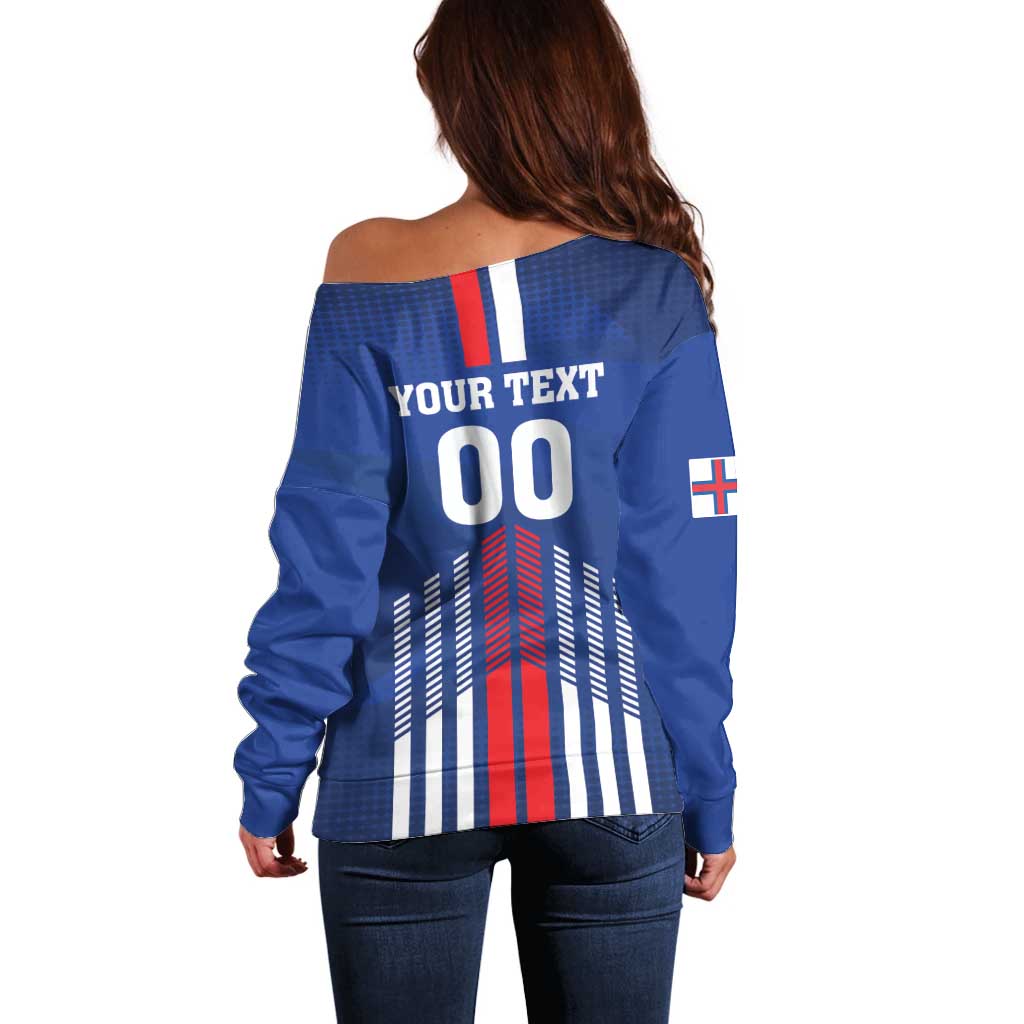 Custom Faroe Islands Football Off Shoulder Sweater Go Champion Blue Version