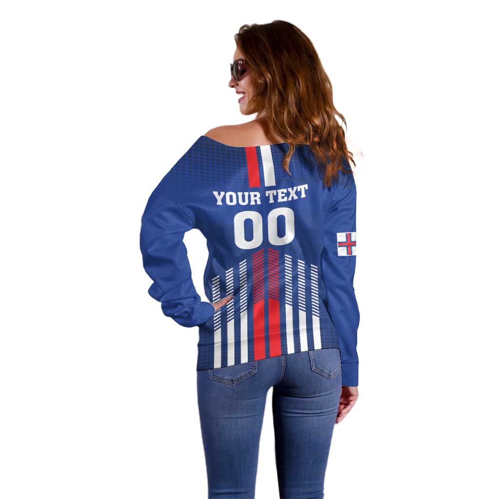 Custom Faroe Islands Football Off Shoulder Sweater Go Champion Blue Version