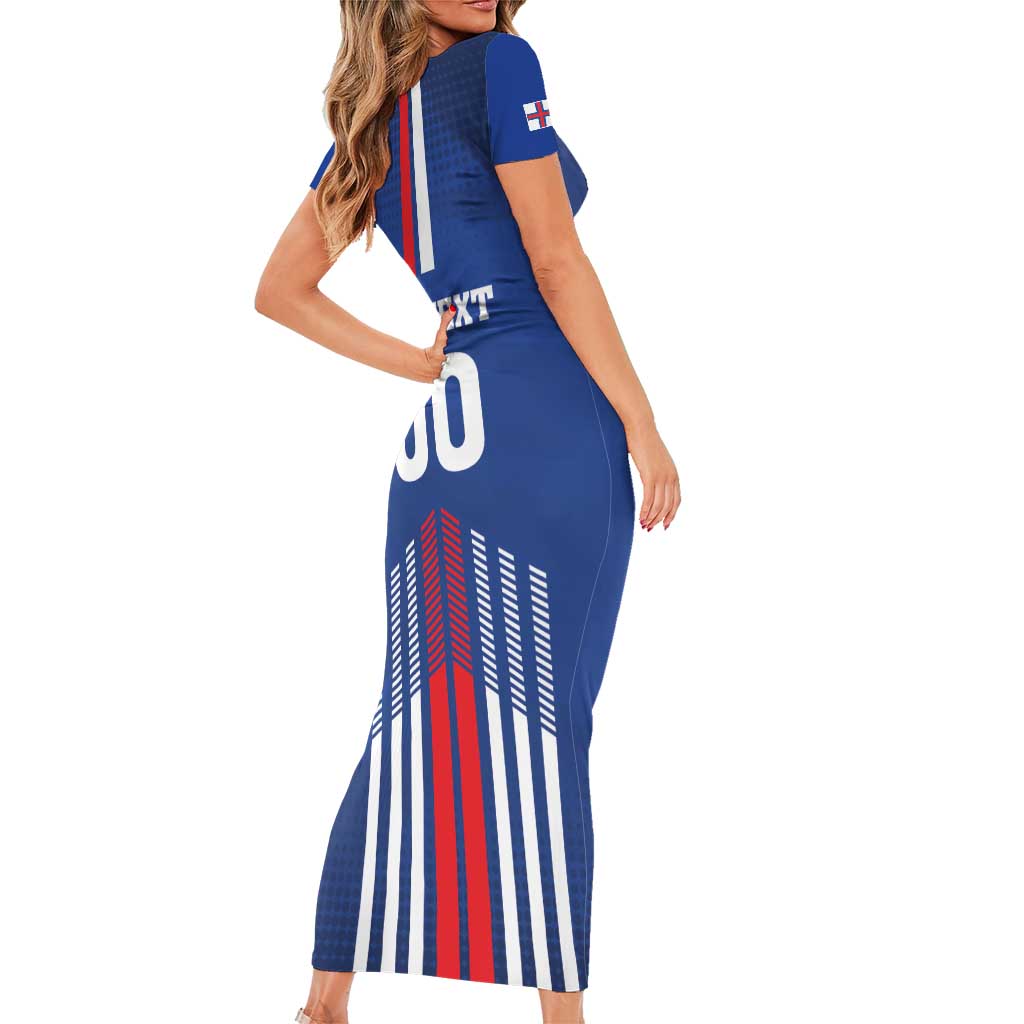 Custom Faroe Islands Football Short Sleeve Bodycon Dress Go Champion Blue Version