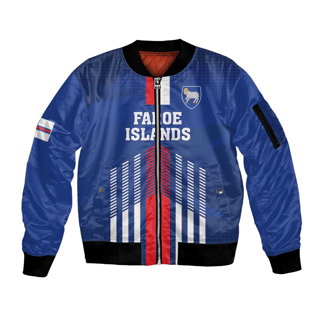 Custom Faroe Islands Football Sleeve Zip Bomber Jacket Go Champion Blue Version