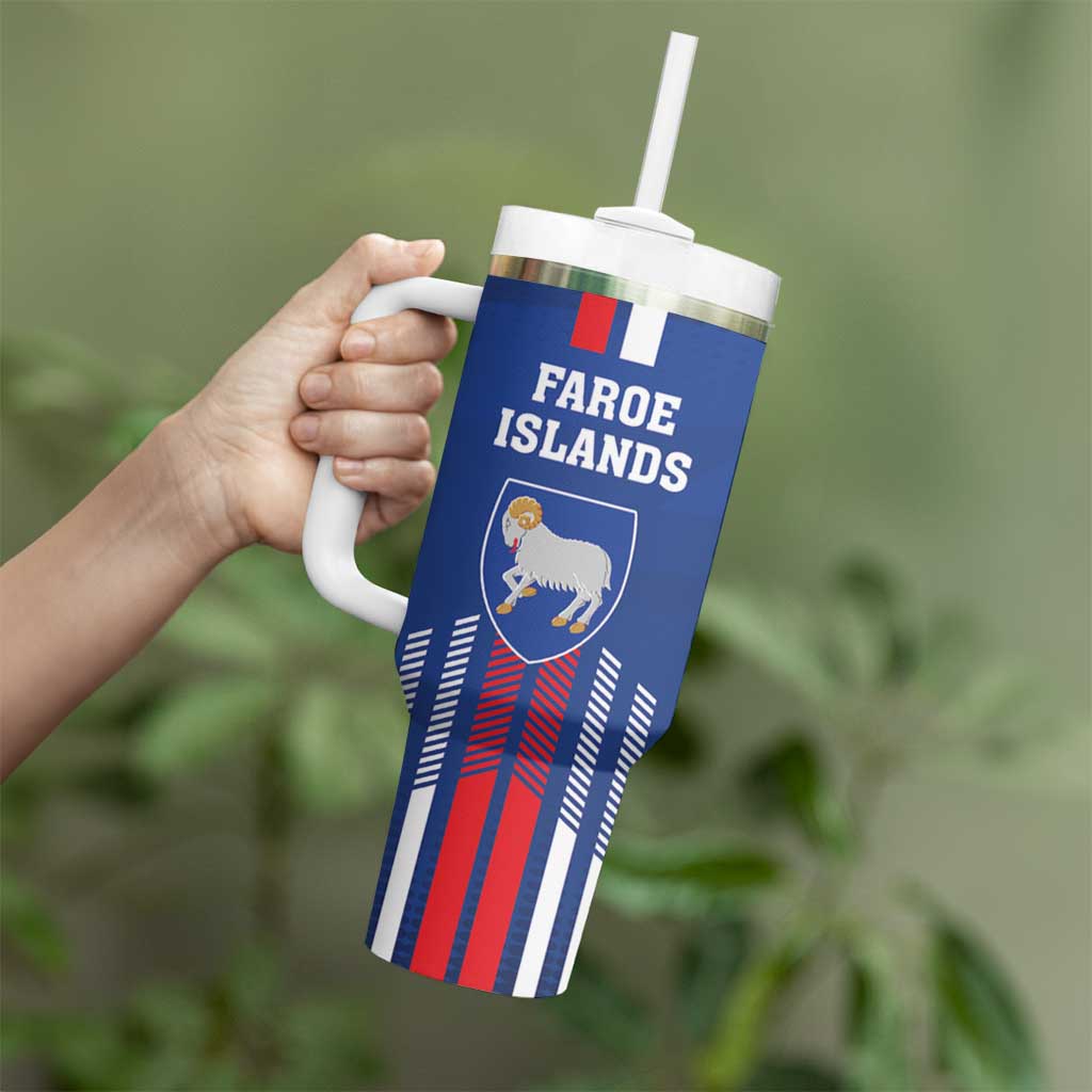 Custom Faroe Islands Football Tumbler With Handle Go Champion Blue Version