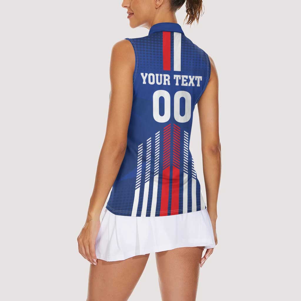 Custom Faroe Islands Football Women Sleeveless Polo Shirt Go Champion Blue Version