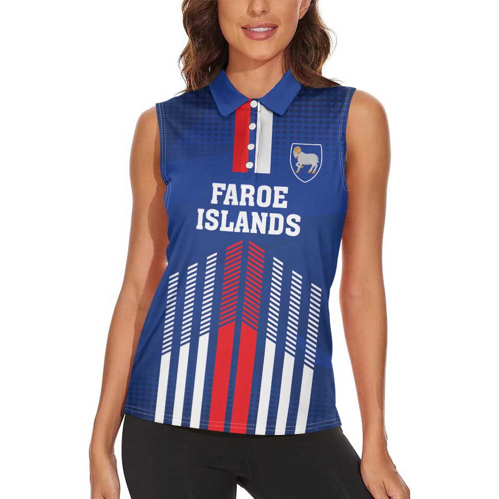 Custom Faroe Islands Football Women Sleeveless Polo Shirt Go Champion Blue Version