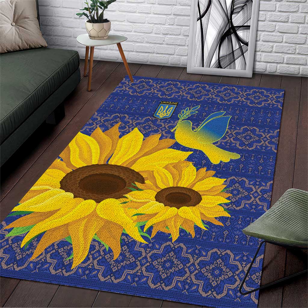 Ukraine Peace Dove Area Rug Ukraine Sunflower With Folk Patterns - Wonder Print Shop