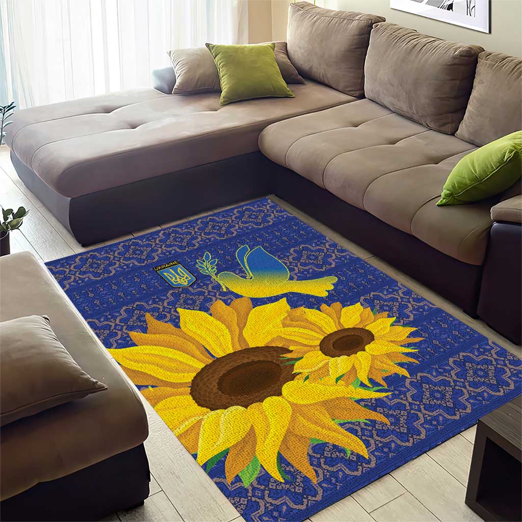 Ukraine Peace Dove Area Rug Ukraine Sunflower With Folk Patterns - Wonder Print Shop