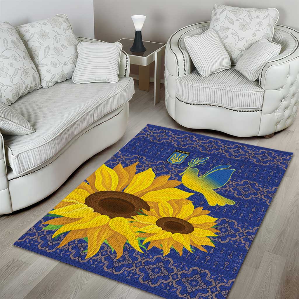 Ukraine Peace Dove Area Rug Ukraine Sunflower With Folk Patterns - Wonder Print Shop