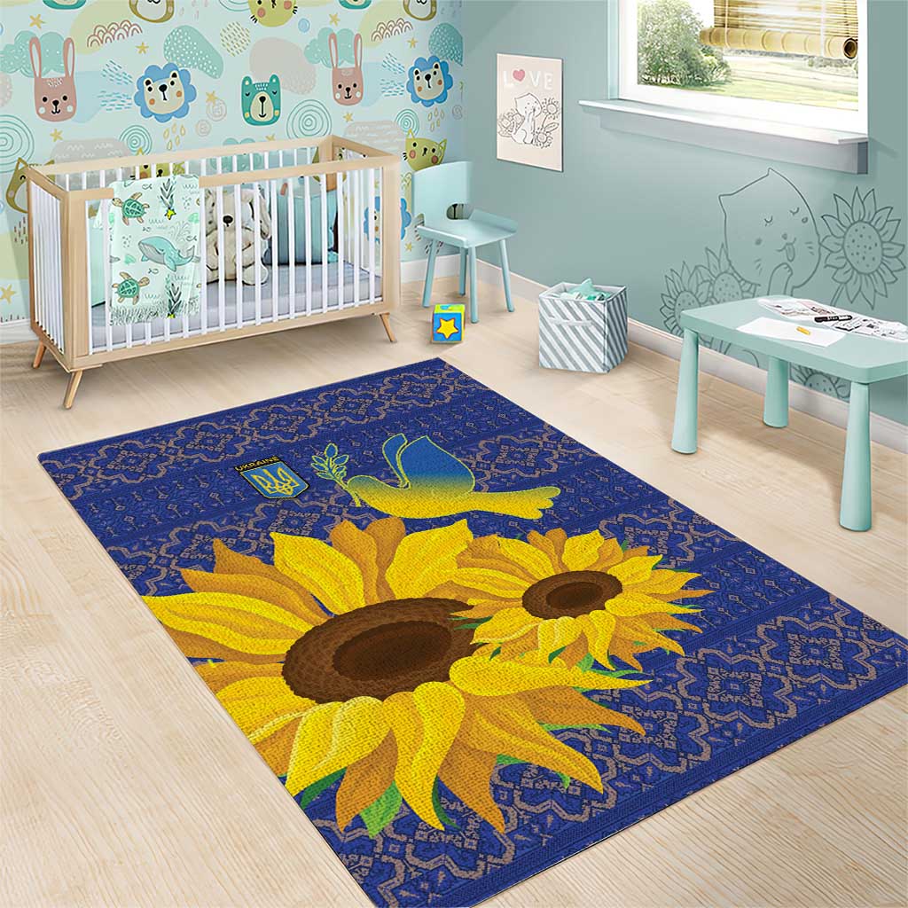 Ukraine Peace Dove Area Rug Ukraine Sunflower With Folk Patterns - Wonder Print Shop