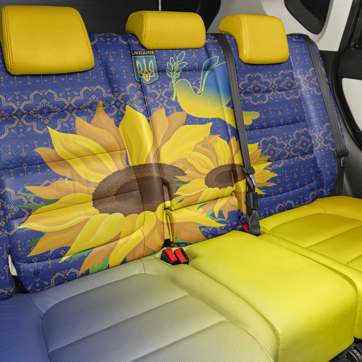 Ukraine Peace Dove Back Car Seat Cover Ukraine Sunflower With Folk Patterns - Wonder Print Shop