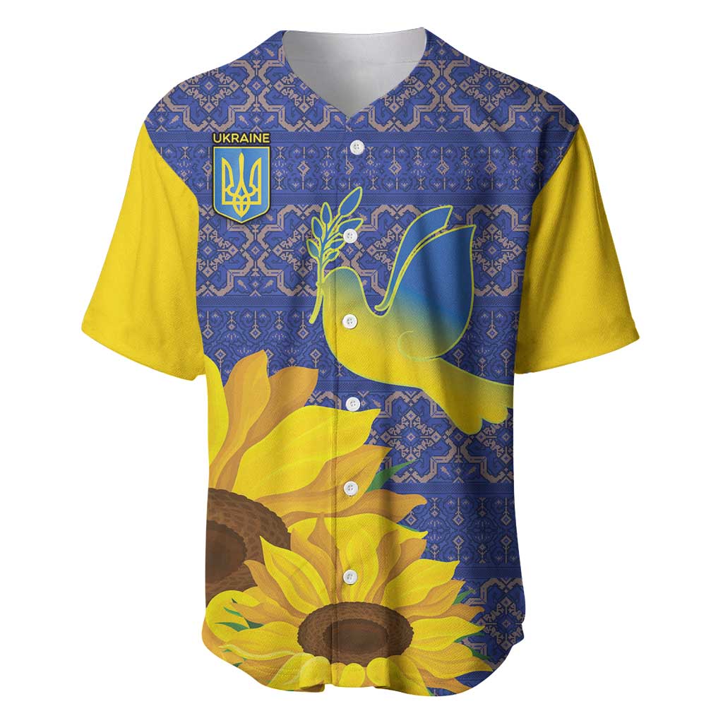 Ukraine Peace Dove Baseball Jersey Ukraine Sunflower With Folk Patterns - Wonder Print Shop